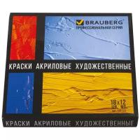 BRAUBERG Краски акриловые Профессиональная серия, 191122/191123/191124, 12 мл, 18 цв., разноцветный