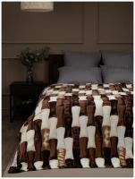Плед TexRepublic Absolute Бамбук Фланель 140х200 см покрывало на диван кровать с рисунком, накидка на кресло Бежевый / коричневый / белый