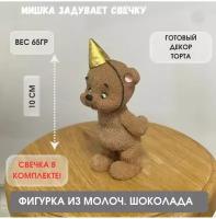 Фигурка из молочного шоколада. Мишка задувает свечку. Украшение на торт. Декор для торта