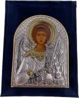 Икона дорожная Ангел Хранитель, бархатный чехол, шелкография, золотой, серебрянный декор 7,5*9,5 см