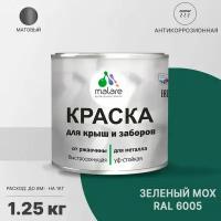 Краска Malare для металлического забора, для крыши из металла, для металлочерепицы, антикоррозионная, матовый, зеленый мох, 1,25 кг