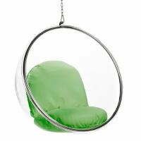 Кресло-шар подвесное Bubble Chair (Бабл) прозрачное, зеленые подушки