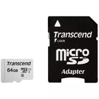 Карта памяти Transcend microSDXC 64 ГБ Class 10, V10, UHS-I, R/W 100/25 МБ/с, адаптер на SD, 1 шт, серебристый