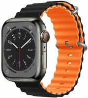 Силиконовый браслет Ocean Band для Apple Watch 42/44/45/49/ ремешок для Smart X8 Ultra, Smart GS8 Ultra / черный-оранжевый