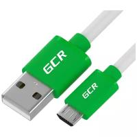 GCR QC Кабель 1.0m MicroUSB, быстрая зарядка, белый TPE, зеленые коннекторы, 28/22 AWG, GCR-52478