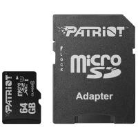 Карта памяти Patriot Memory microSDXC 64 ГБ Class 10, R 80 МБ/с, адаптер на SD, черный