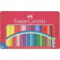 Набор цветных карандашей с акварельным эффектом Faber-Castell Grip 2001, трехгранные, 48 цветов + карандаш чернографитовый + кисточка + точилка в металлическом пенале (Faber-Castell 112448)