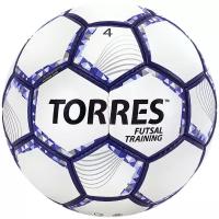 Мяч футзал. "TORRES Futsal Training" арт.FS32044, р.4, 32 пан. PU, 4 подкл. слоя, бело-фиолет-черн