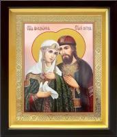 Благоверные Петр и Феврония с голубем, икона в киоте 19*22,5 см
