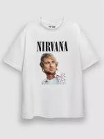 NOT TODAY Футболка белая с принтом Nirvana/Оуэн Уилсон L-XL