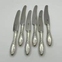 Набор из 6 столовых ножей с растительным декором, мельхиор (медь-никель)