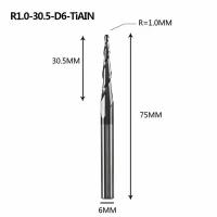 Dreanique конусная фреза по дереву (R1.0 L30.5 d6 покрытие TiAlN) P2BC-R1.0-30.5-H6 39778