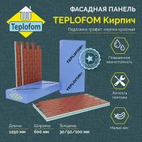 Фасадная панель декоративная под кирпич 50мм 4 шт (2.88 м2) 1250*600 Teplofom+ для наружной отделки дома и утепление стен