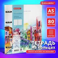 Тетрадь на кольцах со сменным блоком для учебы А5 (180х220 мм), 80 листов, под кожу, Brauberg Vista, Travel, 112136