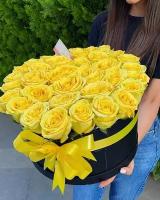 Букет Роза желтая в шляпной коробке, красивый букет цветов, шикарный, цветы премиум