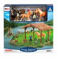 Набор фигурок животных серии "На ферме": Ферма, лошади, страус, лодка, фермеры, инвентарь - 22 предмета