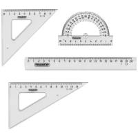 Набор чертежный средний пифагор (линейка 20 см, 2 треугольника, транспортир), прозрачный, бесцветный, пакет, 210627
