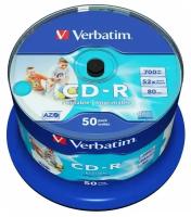 Диск Verbatim CD-R 700Mb 52x Cake Box (50шт) Printable (43438)