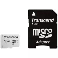 Карта памяти Transcend microSD 300S Class 10 UHS-I U1 16 GB, чтение: 95 MB/s, запись: 10 MB/s, адаптер на SD