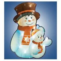 Н. г. эл. гирл.-панно блестящ. снеговик со снеговичком 0.37х 0.45м, 30л. LED, бел. кабель 1.5м до розетки