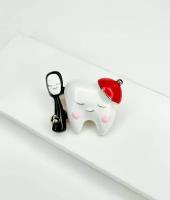 Крупная брошь с эмалью, золотая брошь на булавке зуб и щетка, подарок для стоматолога