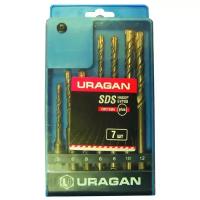 URAGAN 7 шт: 5 x 110, 6 x 110, 8 x 110, 6 x 160, 8 x 160, 10 x 160, 12 x 160 мм, Набор SDS-plus буров (901-25554-H7)