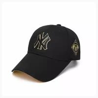 Бейсболка черная-черный, золотой логотип кепка NY Yankee унисекс, мужская, женская