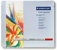 Набор карандашей цветных Staedtler karat aquarell, 24 цвета, металличеcкий пенал 24 цвета