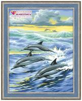 Набор для изготовления картин алмазная живопись арт. АЖ.1062 Семья дельфинов 30х39 см