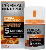 Крем для лица Loreal Men Expert Hydra Energetic против следов усталости с витамином С и гуараной 50 мл (Из Финляндии)