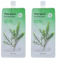 Маска кремовая ночная с экстрактом чайного дерева, Missha, Pure Source Pocket pack Tea Tree, 10 мл, 2 шт