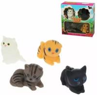 Набор 4 реалистичные резиновые игрушки пищалки для ванной Кошки 5-6 см, для девочек и мальчиков, подарок для малышей