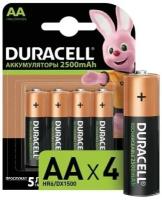 Батарейки аккумуляторные комплект 4 шт, DURACELL, АА (HR6), Ni-Mh, 2500 mAh, блистер, 81472345