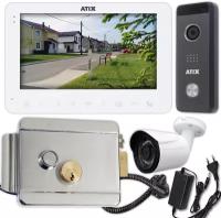 Комплект видеодомофона Atix Белый с камерой видеонаблюдения для дома и дачи