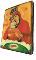Икона на дереве ручной работы - Почаевская Божья Матерь, арт И047-1, 15х20х1,8 см