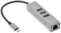Переходник Telecom USB 3.1 Type-C -->RJ-45 1000Mbps +3 USB3.0, Aluminum Shell, 0.2м Telecom