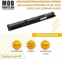 Аккумуляторная батарея Amperin для ноутбука HP Pavilion 14-ab, 15-ab (KI04) 14.8V 2200mAh AI-KI04