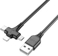 Кабель HOCO X77 3 в 1, Lightning, MicroUSB, Type-C, черный