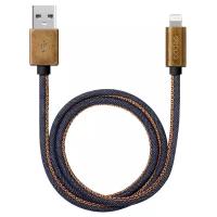 Дата-кабель Jeans USB - Lightning, медь/джинса, MFI, 1.2м, синий, Deppa 72275