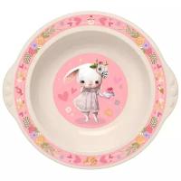 Тарелка Пластишка глубокая с декором, бежевый/розовый/овечка