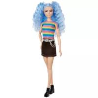 Кукла Barbie Игра с модой, 29 см, FBR37 голубые волосы футболка в полоску