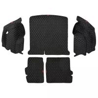 Кожаный 3D коврик в багажник Ford Mondeo V Седан (2014+) Полный комплект (с боковинами) Черный с бежевой строчкой