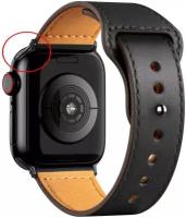 Кожаный ремешок для Apple Watch series 3 4 5 6 7 8 9 SE, в корпусах 42, 44, 45, 49. Черный / Black BF (Черная Фурнитура)