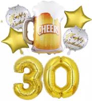 Набор шаров "Пиво 30 лет", happy birthday, звезды золото, набор шаров на день рождения 30 лет, шары на юбилей