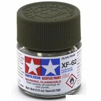 Краска акриловая XF-62 Olive Drab flat, acrylic paint mini 10 ml. (Оливковый серо-коричневый матовый) Tamiya 81762