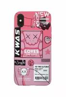 Чехол накладка Luxo Kaws Pink для iPhone X / XS чехол с софт покрытием силиконовый светится в темноте