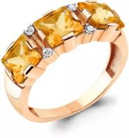 Кольцо Diamant online, серебро, 925 проба, золочение, цитрин, фианит