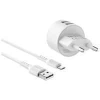 Сетевое зарядное устройство Borofone BA23A, 2xUSB, 2.4 А, кабель microUSB, 1 м, белое 9088846