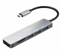 Хаб Earldom ET-W18 Type C на HDMI + 3xUSB3.0 + SD + TF, серебристый