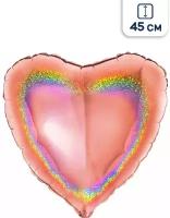 Воздушный шар фольгированный сердце голография розовое золото, 45 см